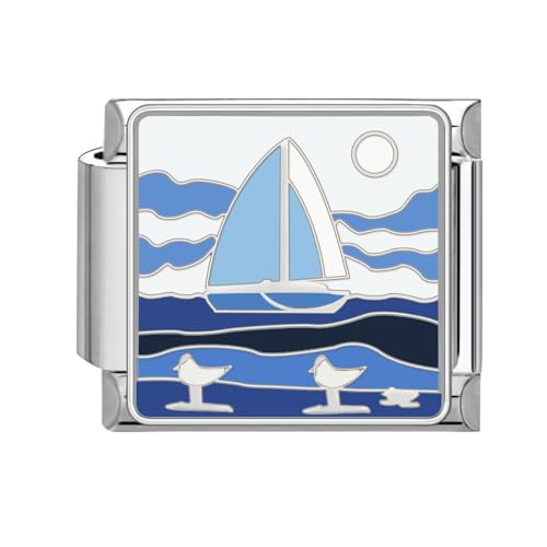 Greenyre Italian Charm Bracelet Silber 9mm Blauer Italian Style Charms für Damen, DIY Abnehmbar Titanstahl Module für Italienische Armbänder(Blue Charms 04) von Greenyre