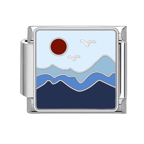 Greenyre Italian Charm Bracelet Silber 9mm Blauer Italian Style Charms für Damen, DIY Abnehmbar Titanstahl Module für Italienische Armbänder(Blue Charms 06) von Greenyre