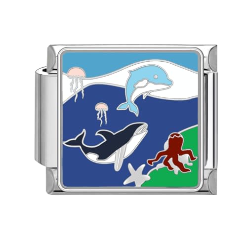 Greenyre Italian Charm Bracelet Silber 9mm Blauer Italian Style Charms für Damen, DIY Abnehmbar Titanstahl Module für Italienische Armbänder(Blue Charms 14) von Greenyre