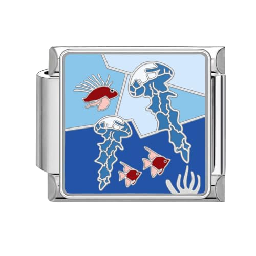 Greenyre Italian Charm Bracelet Silber 9mm Blauer Italian Style Charms für Damen, DIY Abnehmbar Titanstahl Module für Italienische Armbänder(Blue Charms 19) von Greenyre