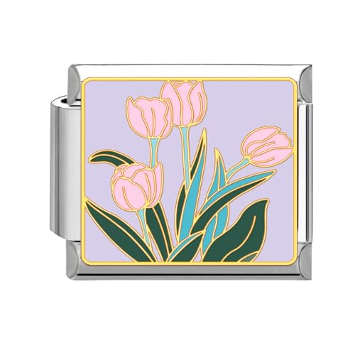 Greenyre Italian Charm Bracelet Vintage Italian Charms Edelstahl 9mm Blumen-series Bracelet,DIY Abnehmbar Module für Italienische Armbänder,Italian Style Charms für Damen Mädchen(Flower-1) von Greenyre