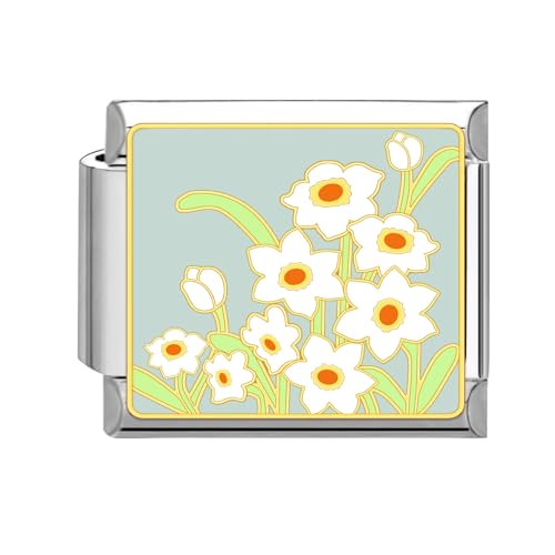 Greenyre Italian Charm Bracelet Vintage Italian Charms Edelstahl 9mm Blumen-series Bracelet,DIY Abnehmbar Module für Italienische Armbänder,Italian Style Charms für Damen Mädchen(Flower-11) von Greenyre