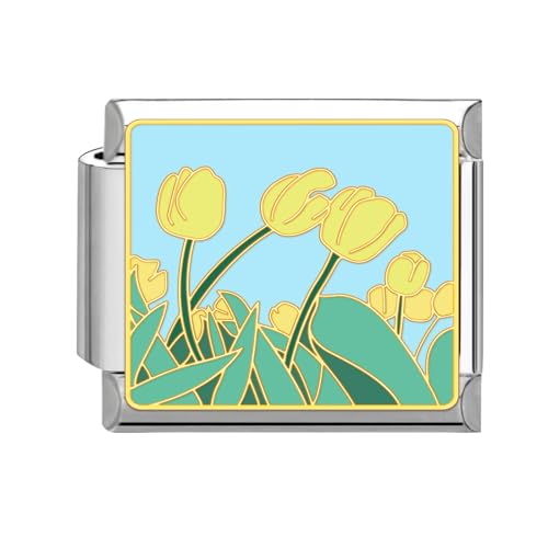 Greenyre Italian Charm Bracelet Vintage Italian Charms Edelstahl 9mm Blumen-series Bracelet,DIY Abnehmbar Module für Italienische Armbänder,Italian Style Charms für Damen Mädchen(Flower-4) von Greenyre