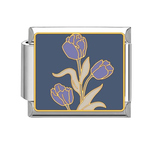 Greenyre Italian Charm Bracelet Vintage Italian Charms Edelstahl 9mm Blumen-series Bracelet,DIY Abnehmbar Module für Italienische Armbänder,Italian Style Charms für Damen Mädchen(Flower-5) von Greenyre