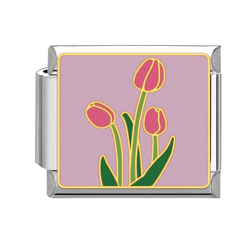 Greenyre Italian Charm Bracelet Vintage Italian Charms Edelstahl 9mm Blumen-series Bracelet,DIY Abnehmbar Module für Italienische Armbänder,Italian Style Charms für Damen Mädchen(Flower-7) von Greenyre