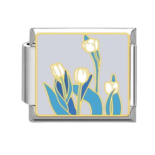 Greenyre Italian Charm Bracelet Vintage Italian Charms Edelstahl 9mm Blumen-series Bracelet,DIY Abnehmbar Module für Italienische Armbänder,Italian Style Charms für Damen Mädchen(Flower-8) von Greenyre