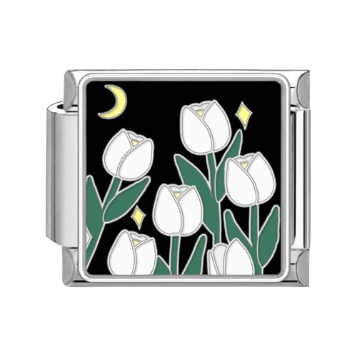 Greenyre Italian Charm Bracelet Vintage Italian Charms Edelstahl 9mm Blumen-series Bracelet,DIY Abnehmbar Module für Italienische Armbänder,Italian Style Charms für Damen Mädchen(Style-3) von Greenyre