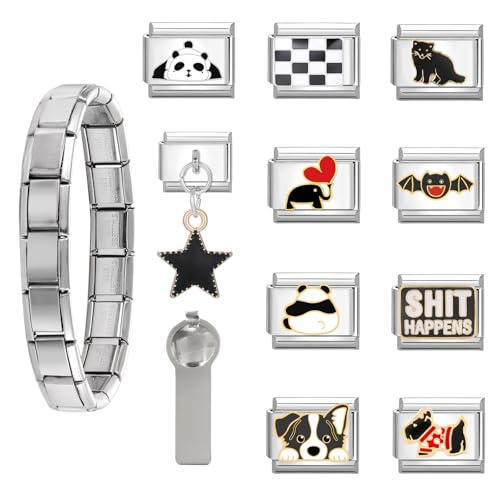 Greenyre Italian Charms Armband Set,10 zusätzlich Italian Charms mit Öffnungswerkzeugen,DIY Italian Style Charms für Damen Herren Mädchen,Geburtstag geschenk,Beste mama geschenk-12er Set - Schwarz von Greenyre