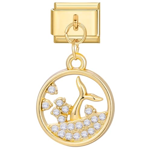 Italian Charm Bracelet gold italian Charms Module mit Anhänger für Armband Fußkettchen Halskette, 9mm Edelstahl Italian Style Charms für Damen, DIY Modul Charm Abnehmbare Schmuck(Gold-Anhänger 15) von Greenyre