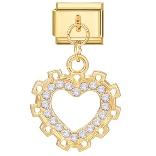 Italian Charm Bracelet gold italian Charms Module mit Anhänger für Armband Fußkettchen Halskette, 9mm Edelstahl Italian Style Charms für Damen, DIY Modul Charm Abnehmbare Schmuck(Gold-Anhänger 14) von Greenyre