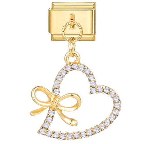 Italian Charm Bracelet gold italian Charms Module mit Anhänger für Armband Fußkettchen Halskette, 9mm Edelstahl Italian Style Charms für Damen, DIY Modul Charm Abnehmbare Schmuck(Gold-Anhänger 17) von Greenyre