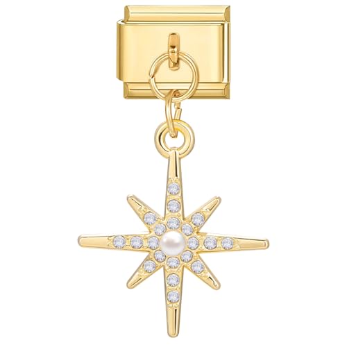 Italian Charm Bracelet gold italian Charms Module mit Anhänger für Armband Fußkettchen Halskette, 9mm Edelstahl Italian Style Charms für Damen, DIY Modul Charm Abnehmbare Schmuck(Gold-Anhänger 06) von Greenyre