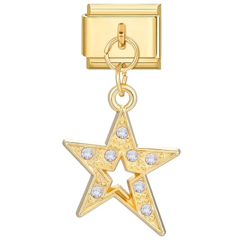 Italian Charm Bracelet gold italian Charms Module mit Anhänger für Armband Fußkettchen Halskette, 9mm Edelstahl Italian Style Charms für Damen, DIY Modul Charm Abnehmbare Schmuck(Gold-Anhänger 16) von Greenyre