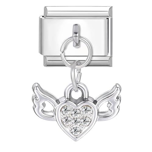 Italienisches Charm-Armband mit Anhänger, 9 mm Edelstahl Charms im italienischen Stil für Frauen, DIY abnehmbare Module-Liebe Flügel von Greenyre
