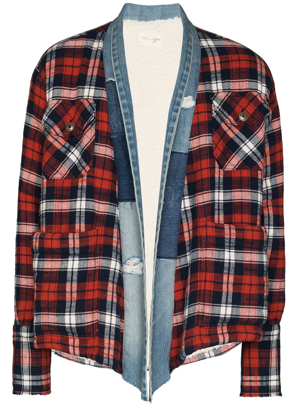 Greg Lauren Karierter Cardigan mit Jeansbesatz - Blau von Greg Lauren