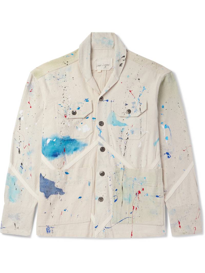 GREG LAUREN - Shawl-Collar Paint-Splattered Cotton-Canvas Overshirt - Men - Neutrals - 2 von GREG LAUREN