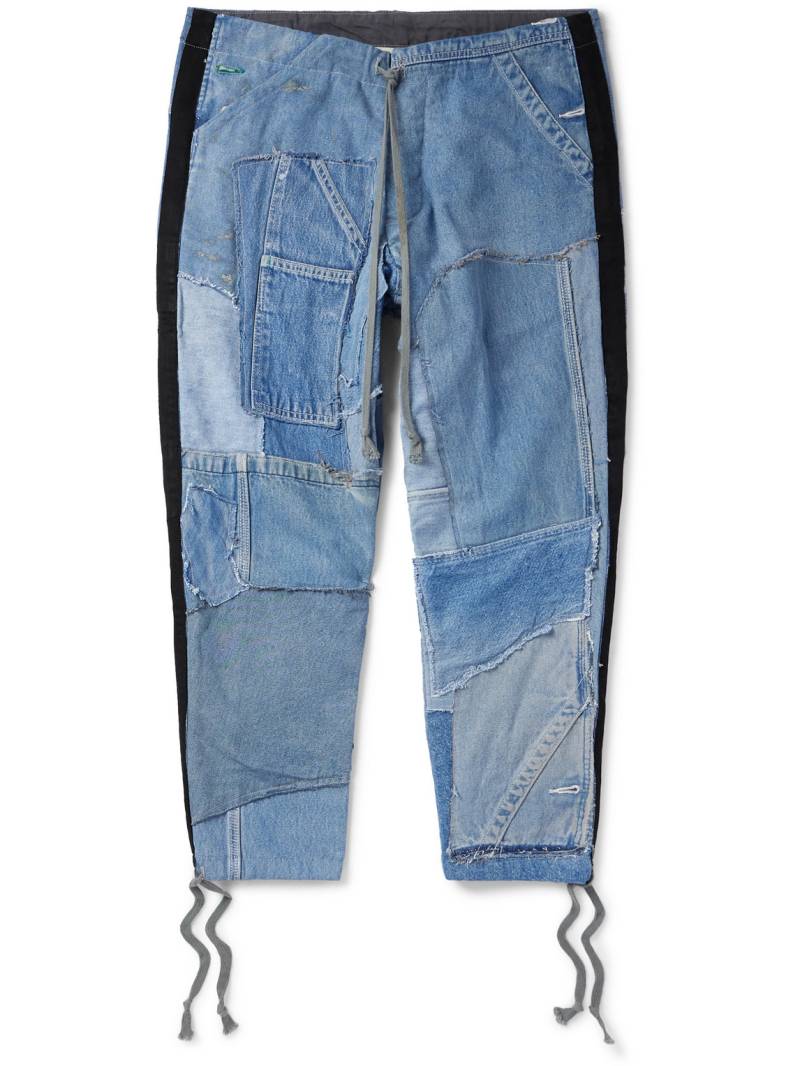 GREG LAUREN - Tapered Cropped Frayed Patchwork Drawstring Jeans - Men - Blue - 5 von GREG LAUREN