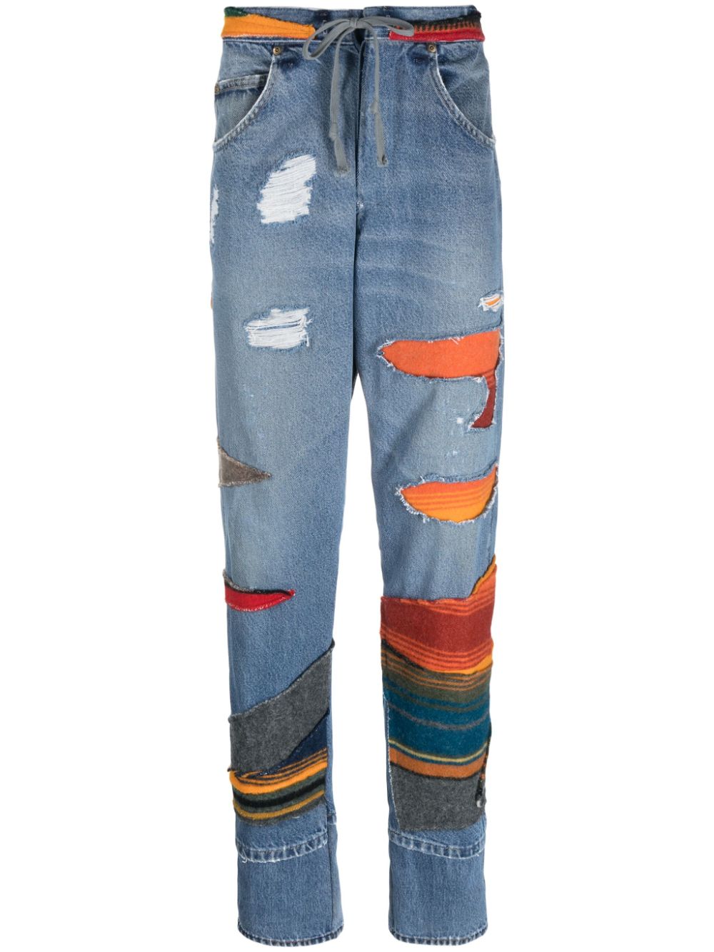 Greg Lauren Halbhohe Jeans im Patchwork-Look - Blau von Greg Lauren