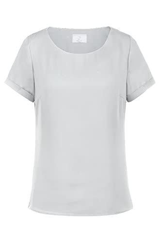 GREIFF Chiffon Damen Chiffon-Bluse Kurzarm Rundhals Regular Silbergrau 46 von GREIFF