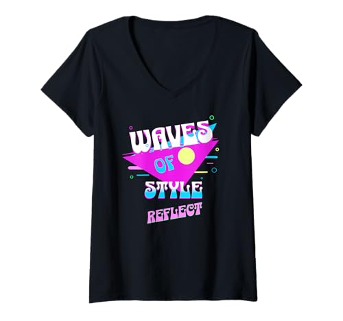 Damen Wellen des Stils Reflektieren Retro Ästhetik T-Shirt mit V-Ausschnitt Damen Wellen des Stils Reflektieren Retro Ästhetik T-Shirt mit V-Ausschnitt von Greller Look für Nostalgiefans