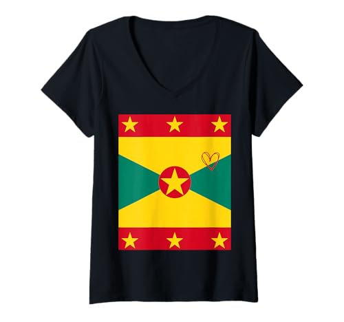 Damen Grenada-Flagge, grenadisches Herz, stolzer Nationalfeiertag T-Shirt mit V-Ausschnitt Damen Grenada-Flagge, grenadisches Herz, stolzer Nationalfeiertag T-Shirt mit V-Ausschnitt von Grenada Flag Grenadian National Day Gifts Idea