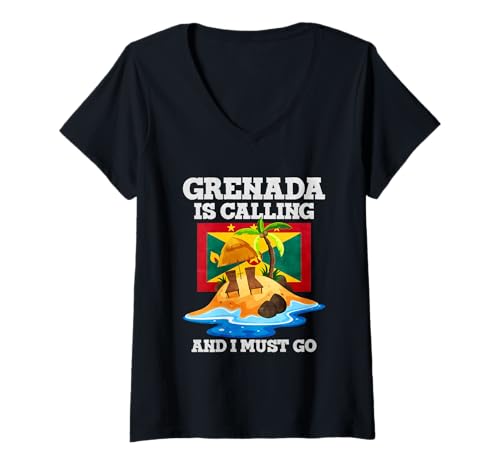 Damen Grenada Ruft und ich muss gehen T-Shirt mit V-Ausschnitt von Grenada Flag