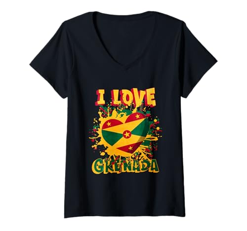 Damen Ich Liebe Grenada T-Shirt mit V-Ausschnitt Damen Ich Liebe Grenada T-Shirt mit V-Ausschnitt von Grenada Flag