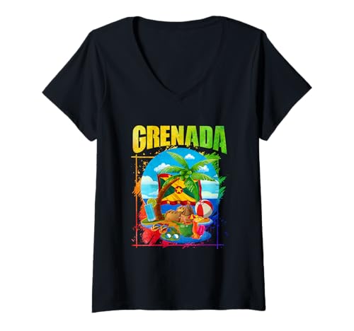 Damen Insel Grenada T-Shirt mit V-Ausschnitt von Grenada Flag