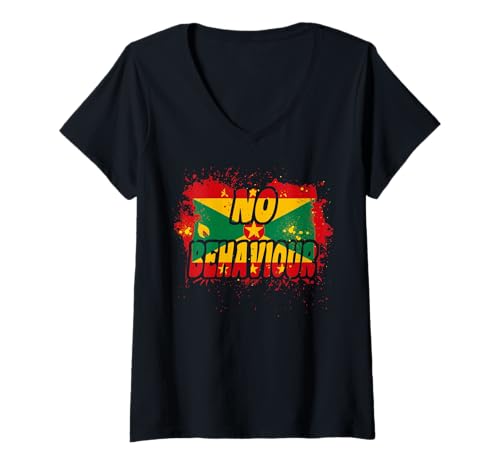 Damen Grenada No Behaviour Grenadische Flagge Soca Karneval T-Shirt mit V-Ausschnitt von Grenada Rep Your Flag