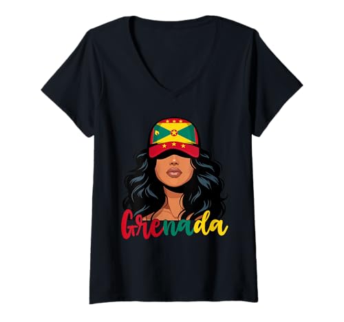 Damen Grenadisches Mädchen Grenada Flagge Stolze Grenadische Frauen T-Shirt mit V-Ausschnitt Damen Grenadisches Mädchen Grenada Flagge Stolze Grenadische Frauen T-Shirt mit V-Ausschnitt von Grenada for Girls and Women Grenadian Outfit
