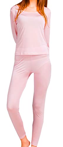 Fashion Silk Damen Thermo-Unterwäsche-Sets Knit Silk Long Johns für Base Layering Sets Mittel Rosa von Grenasasilk
