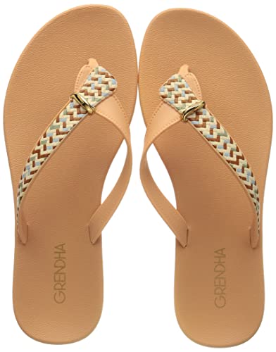 Grendha Damen UBA Tresse RAST Zehentrenner, BEIGE, 35.5 EU Schmal von Grendha