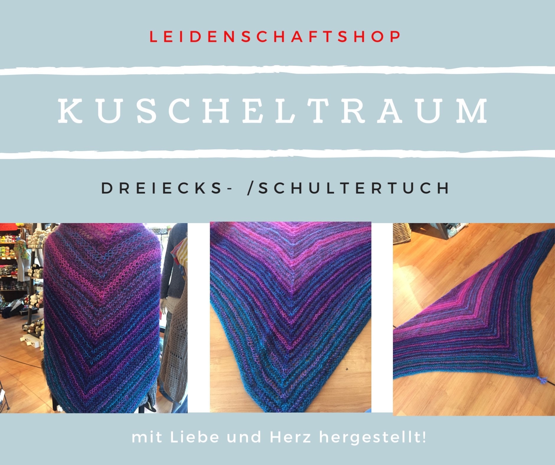 Dreiecks -/Schultertuch „Kuscheltraum", Blau/Türkis, Rosa Dreiecks -/Schultertuch „Kuscheltraum", Blau/Türkis, Rosa von GrenzzeitenShop