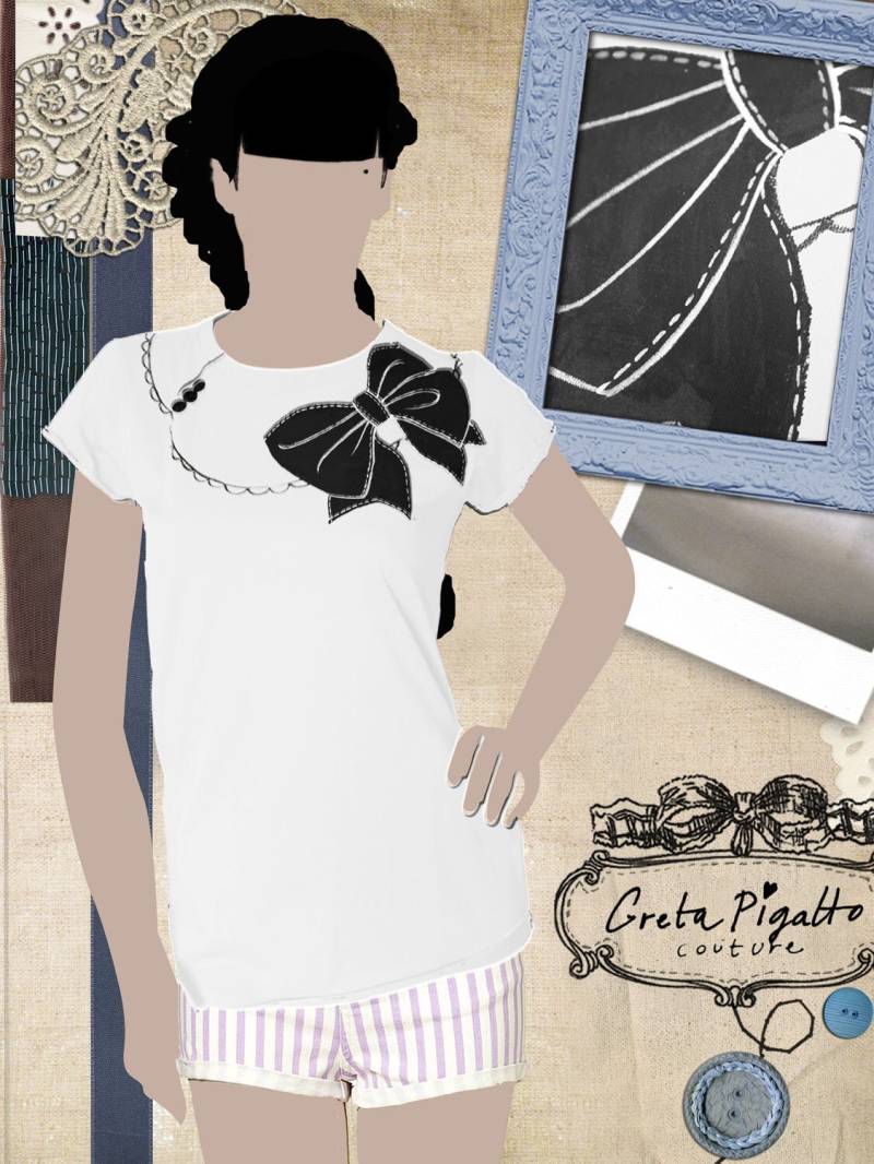 Schwarzes Band Handgemachtes Baumwoll-T-Shirt von GretaPigattocouture