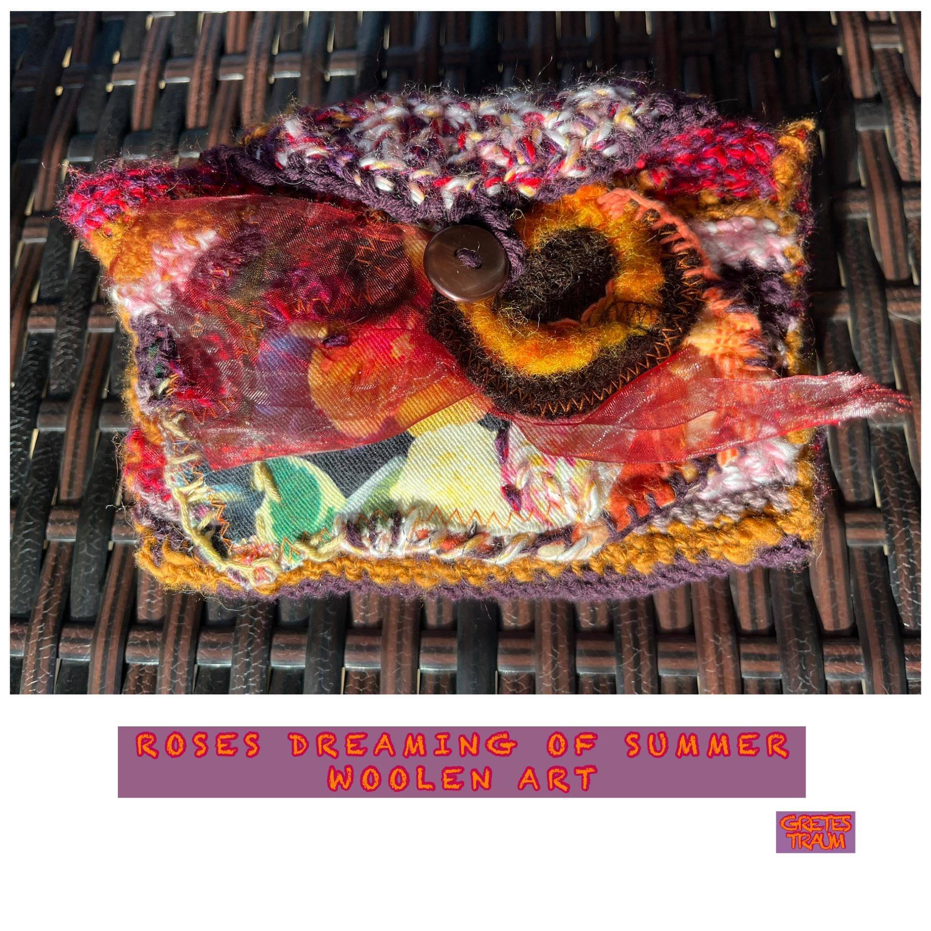 Tasche, Kosmetik, Schmuck, Boho, Rot Orange Lila, Roses Dreaming Of Summer, Unikat Handgemacht, Geschenke Frauen, Weihnachten, Nachhaltig von GretesTraum