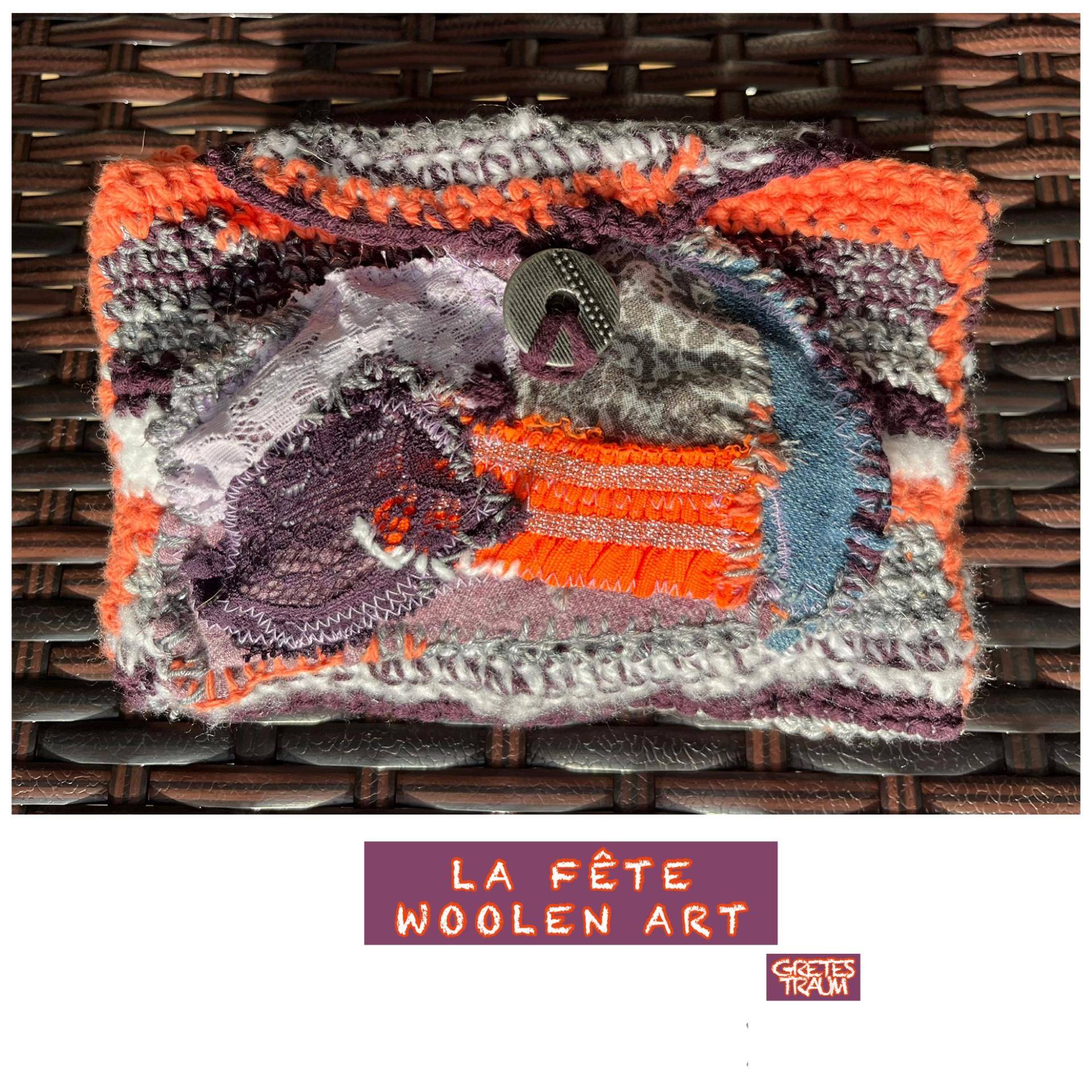 Tasche, Kosmetik, Schmuck, Boho, Unikat Handgemacht, Orange Aubergine Silber, La Fête, Unique Art, Geschenke Frauen, Upcycling, Nachhaltig von GretesTraum