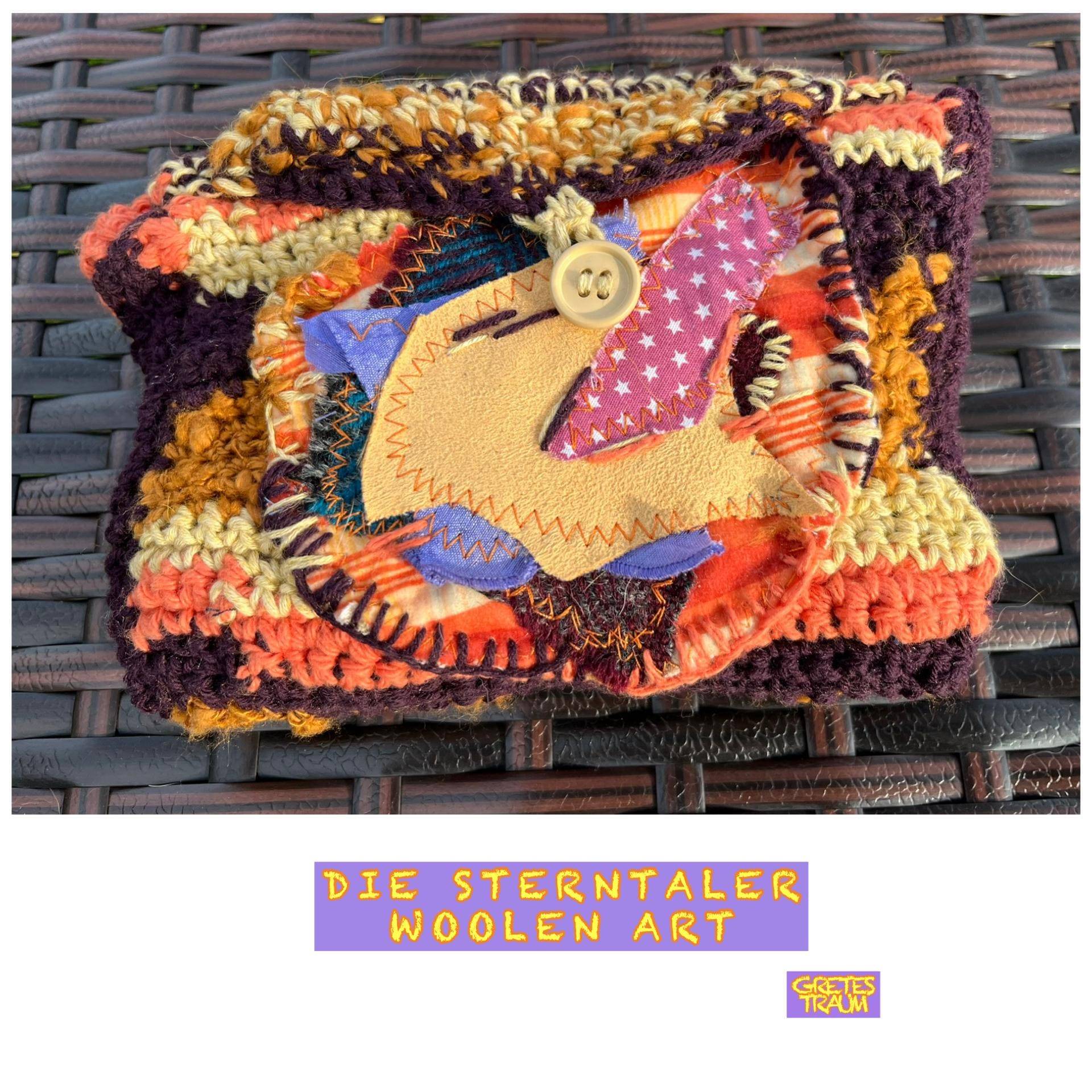 Tasche, Schmuck, Kosmetik, Boho, Aubergine, Gelb, Orange, Gehäkelt, Die Sterntaler, Unikat, Upcycling, Geschenke Frauen, Weihnachten, Unique von GretesTraum