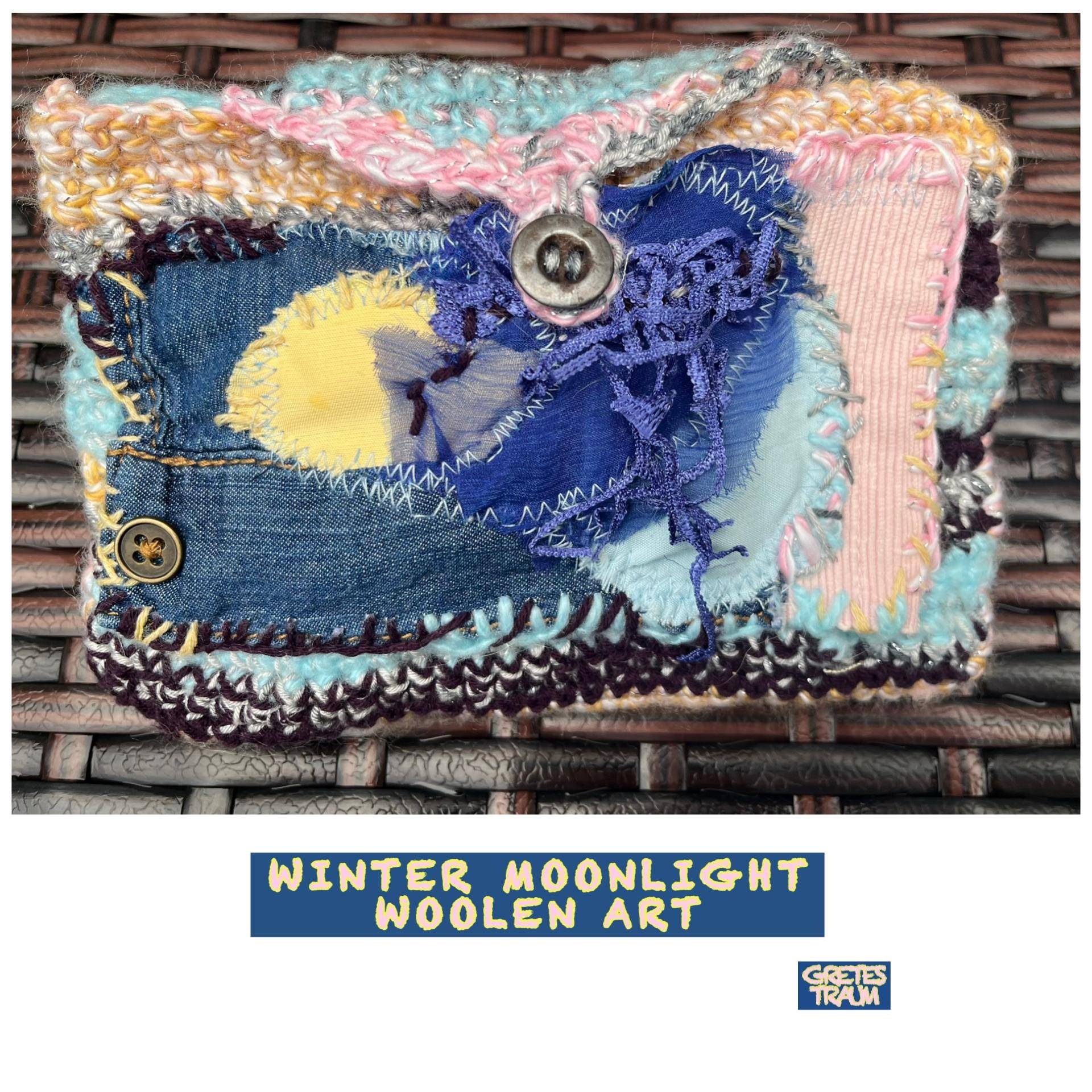 Tasche, Schmuck, Kosmetik, Gehäkelt, Boho, Rosa Blau Gelb, Winter Moonlight, Unikat Handgemacht, Unique Art, Ethno, Retro, Geschenke Frauen von GretesTraum