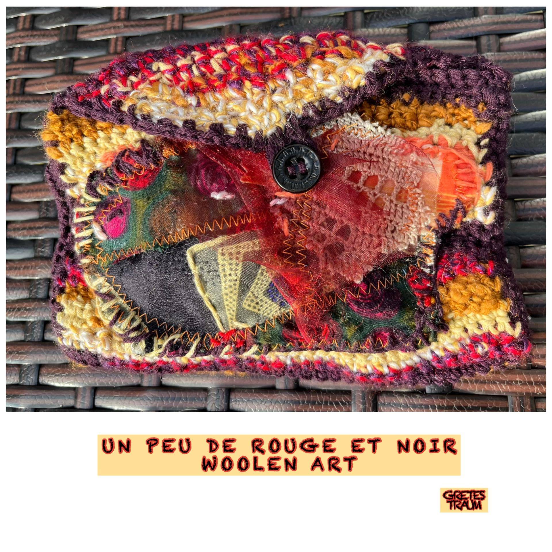 Tasche, Schmuck, Kosmetik, Gehäkelt, Boho, Rot Schwarz Gelb, Un Peu De Rouge Et Noir, Unique Art, Unikat Handgemacht, Geschenke Frauen, Ethno von GretesTraum