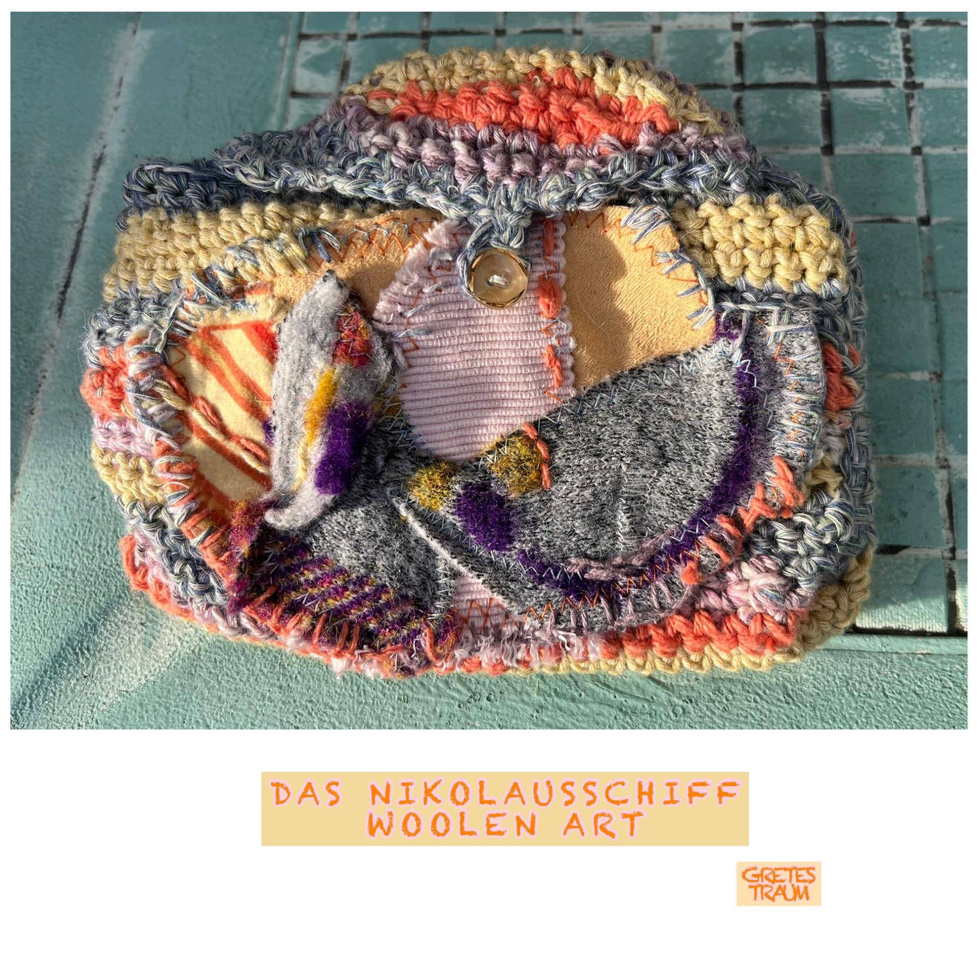 Tasche, Schmuck, Kosmetik, Unikat Handgemacht, Boho, Orange Grau Gelb, Das Nikolausschiff, Geschenke Frauen, Weihnachten, Nikolaus, Upcycling von GretesTraum