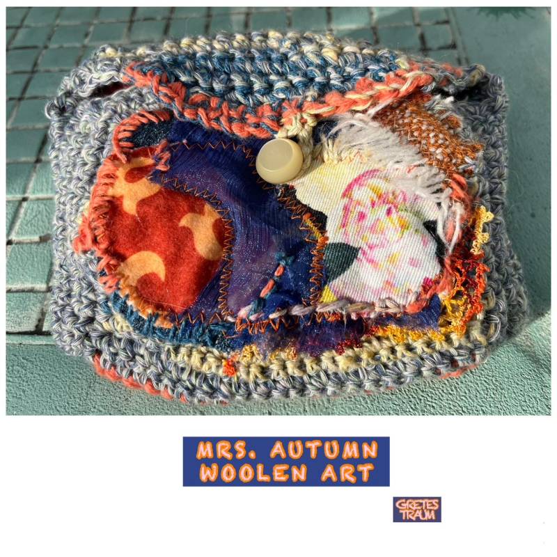 Tasche, Schmucktäschchen, Schminktäschchen, Boho, Gehäkelt, Blau Orange Gelb Mrs. Autumn, Unikat Handgemacht, Unique Art, Geschenke Frauen von GretesTraum