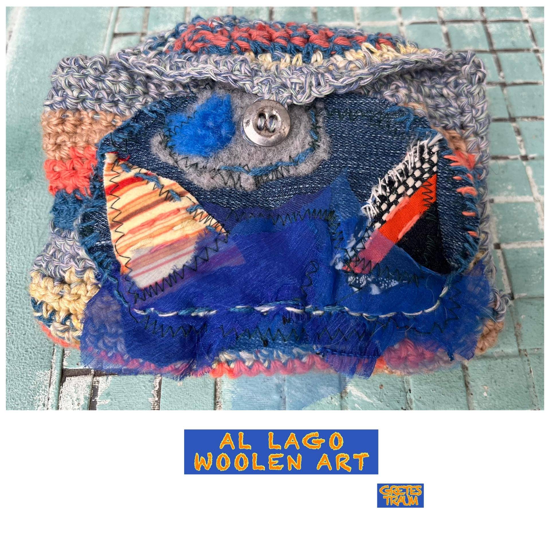 Tasche, Schmucktasche, Schminktasche, Boho, Blau Orange, Al Lago, Unikat Handgemacht, Unique Art, Geschenke Frauen, Upcycling, Ethno, Retro von GretesTraum