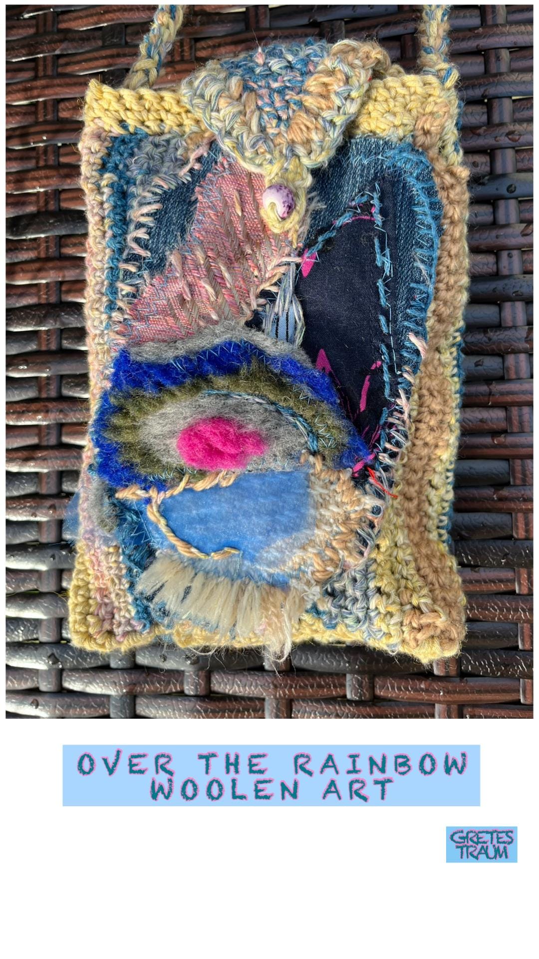 Tasche, Unikat Handgemacht, Blau Rosa Natur, Boho, Over The Rainbow, Unique Art, Geschenke Frauen, Folk Handytasche, Ethno, Retro von GretesTraum