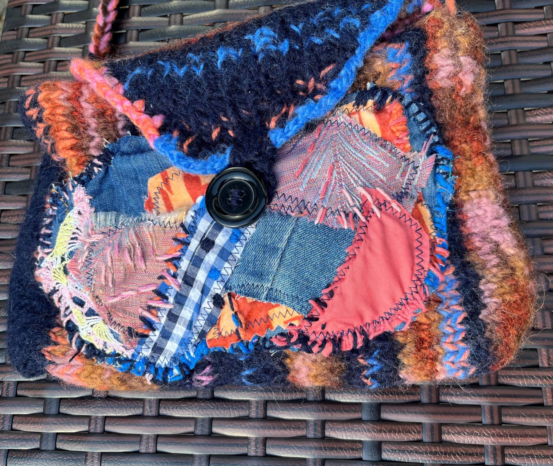 Tasche, Unikat Handgemacht, Boho, Blau, Orange, „American Pie", Unique, Folk Art, Upcycling, Nachhaltig, Ethno, Urlaub, Geschenke Frauen von GretesTraum