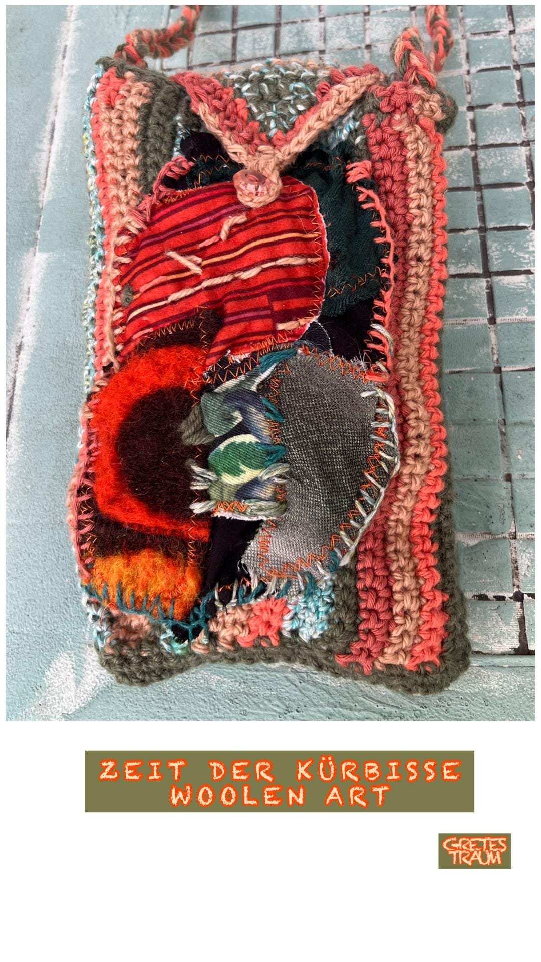 Tasche, Unikat Handgemacht, Gehäkelt, Boho, Zeit Der Kürbisse, Unique Art, Ethno, Upcycling, Nachhaltig, Urlaub Herbst, Geschenke Frauen von GretesTraum