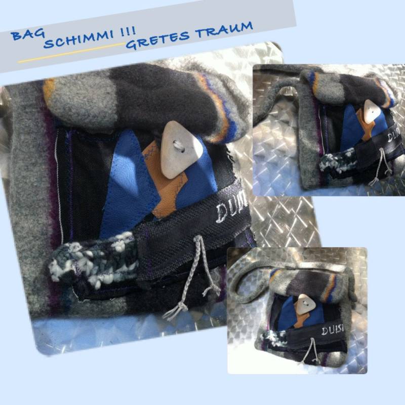 Tasche, Unikat Handgemacht, Schimmi Grau, Blau, Anthrazit, Unique Art, Hommage Schimanski, Retrostyle, Duisburg, Geschenke Frauen von GretesTraum