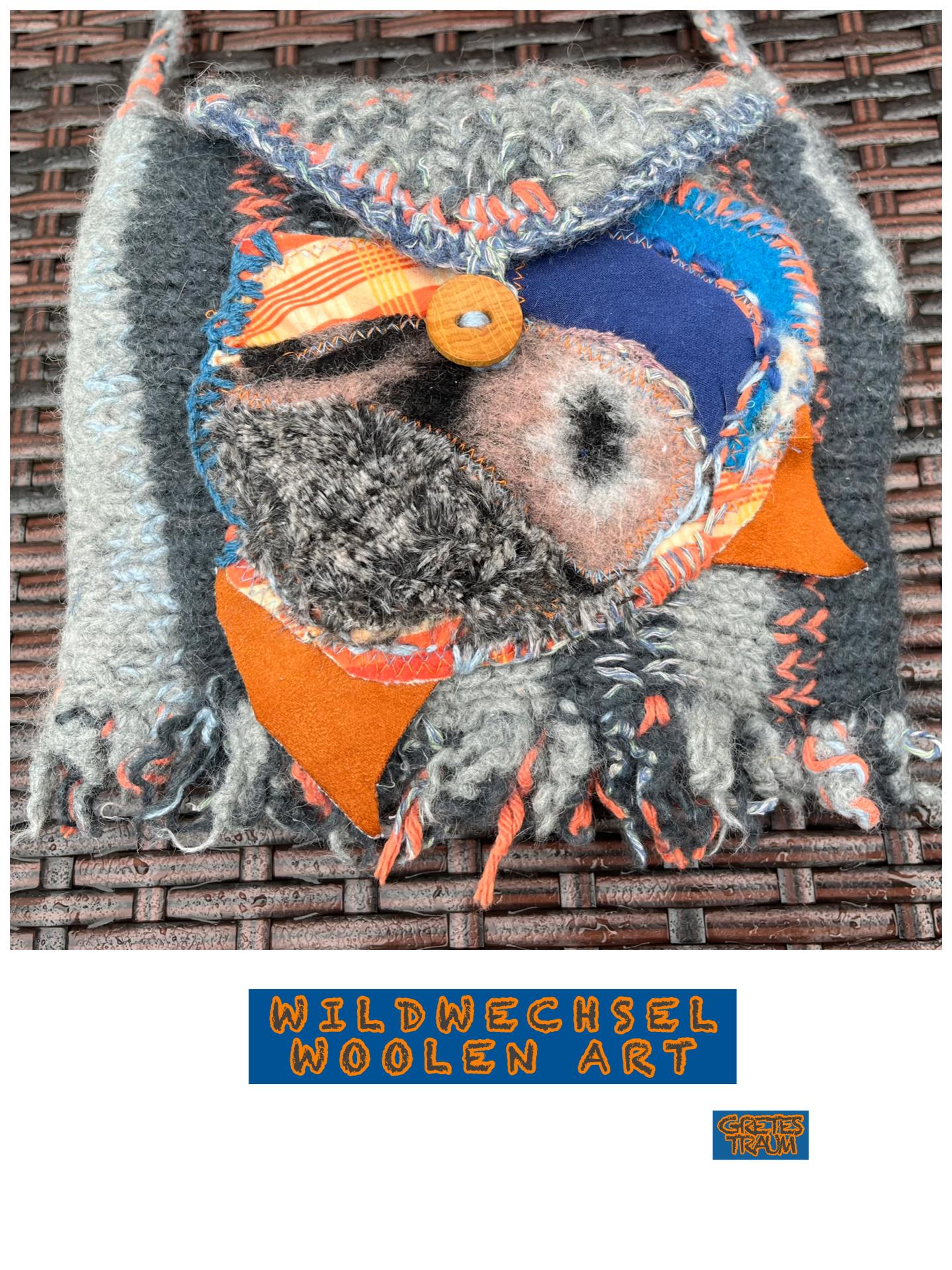 Tasche, Unikat Handgemacht, Wolle, Boho, Orange Grau Türkis, Wildwechsel, Unique Art, Geschenke Frauen, Upcycling Nachhaltig, Ethno, Natur von GretesTraum