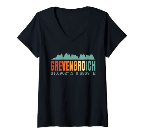 Damen Skyline von Grevenbroich T-Shirt mit V-Ausschnitt Damen Skyline von Grevenbroich T-Shirt mit V-Ausschnitt von Grevenbroich Town Gift Idea
