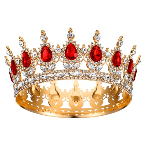1 Stück Prinzessin Tiara Kristall Krone Damen Vintage Tiara Krone für Frauen Glitzernde Braut Diadem Haarschmuck für Brautkrone,Hochzeit,Abschlussball,Festzug Geburtstag Party(Rot) von Grevosea