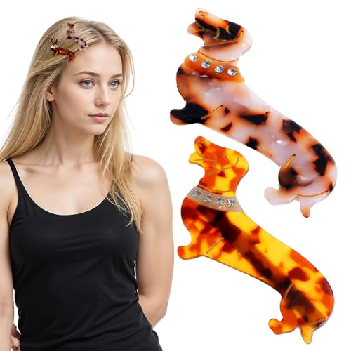 2 Stück Dachshund Hair Clips Dackel-Haarspangen Haarspangen Damen Haarklammer Hund Dackel Haarklammer Groß mit Metall Haarnadel Haarspangen für Damen und Haarspangen Mädchen-8.5 * 4.5cm(Braun) von Grevosea
